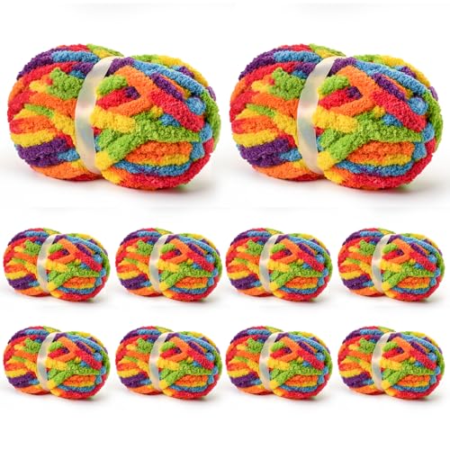 Image of 10 Pack Jumbo Chunky Yarn for Hand Knitting, Fluffy Variegated Chunky Chenille Yarn for Crocheting, 240yds /70.5oz Super Bulky Soft Crochet Baby Blanket Yarn(Rainbow)