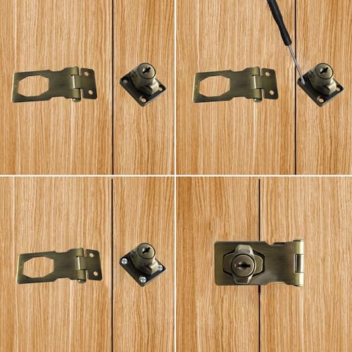 Image of 2 Pack Door Lock Hasp Latchs, 2.5IN Twist Knob Keyed Hasp Locks Durable Metal Safety Latches with Unique Keys for Small Doors and Cabinets (Bronze)