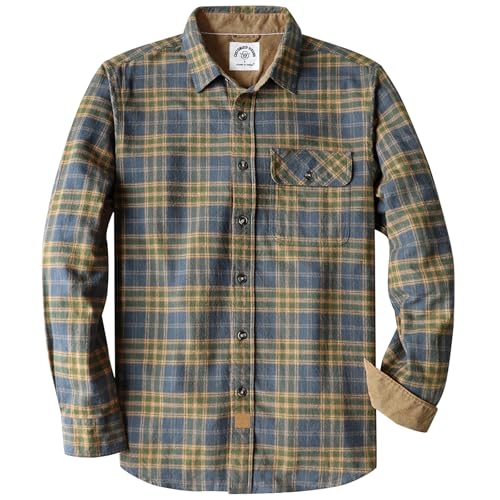 Dubinik Mens Flannel Shirts Long Sleeve Flannel Shirt for Men Casual Button Down Brushed 100% Cotton Shirt