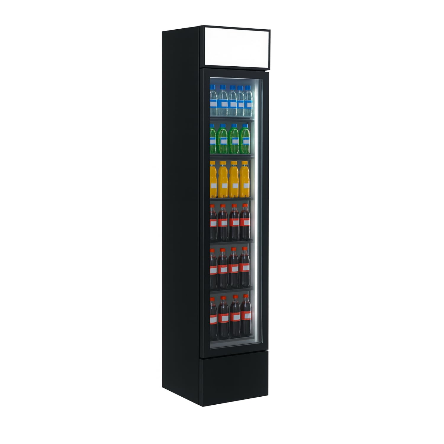 Armoire à Boissons Extra Slim 160 L Refroidissement Positif Ventilé 1 Porte Battante Éclairage LED 5 Étagères Réglables Noir 390 x 480 x 1888 mm
