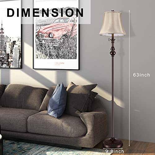 Linnmon Floor Lamp, Corner Standing Lamp, Vintage Pole Lamp With Light Golden Fabric Shade, Rustic Tall Stand Up Lamp For Living Room, Bedroom, Office, Bright Floor Lamp With Pull Switch (Classic) #TOP4