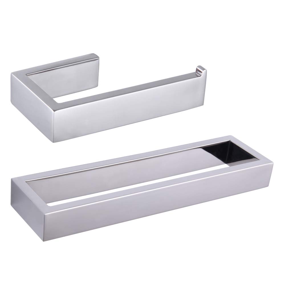 GERZWY 2-Piece Bathroom Accessory Set SUS 304 Stainless Steel Toilet Paper Holder Towel Ring Wall Mount, Polished Finish HG1708-2JG