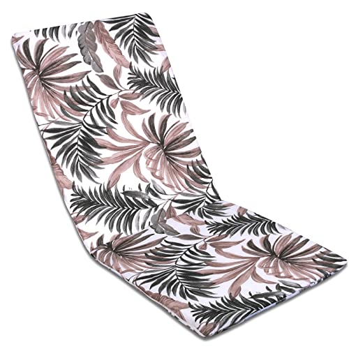 MERCURY TEXTIL- Cojín para Tumbona Estampado o Liso de Exterior o Interior, Cómodo, Lavable y Elegante. Ideal para Jardín, Piscina, Playa, Terraza y Balcón. (120x50cm, Hojas Marrón)