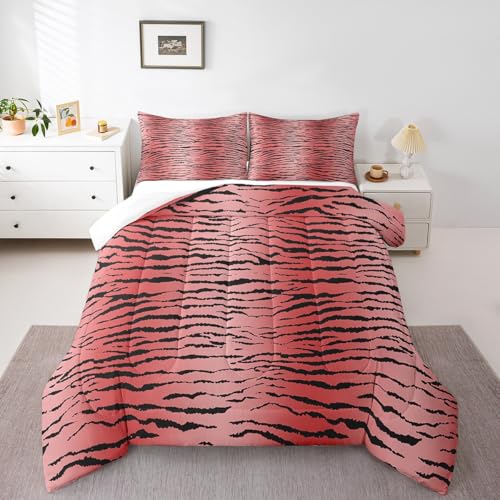 Image of Feelyou Girls Zebra Stripes Comforter Set, Safari Animal Fur Print Bedding Set Toddler Size Wildlife Comforter for Kids Boys Girls Boho Duvet Set Bed Set 2Pcs