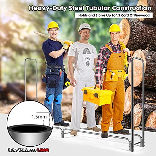 Mayoliah 8 Ft Outdoor Indoor Firewood Log Rack With Cover And Tote Bag Combo, Waterproof Wood Storage For Fire Wood Stand Heavy Duty Log Holders For Inside Fireplace, Black #TOP5