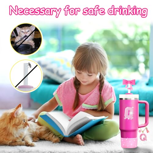 Image of Mity rain 6PCS Pink Cup Accessories for Stanley Cup 30oz 40oz - Tumbler Initials Decoration for Stanley, Including Silicone Straw Cover Cap and Boot, Spill Proof Stopper,Handle Charm, Sticker,Letter Q