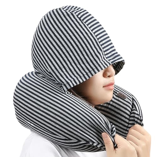 Almohada cervical de viaje con capucha,Almohada de viaje con capucha,Almohada con capucha de algodón avión - Accesorios de viaje por carretera, soporte para cuello para avión, autobús, viaje