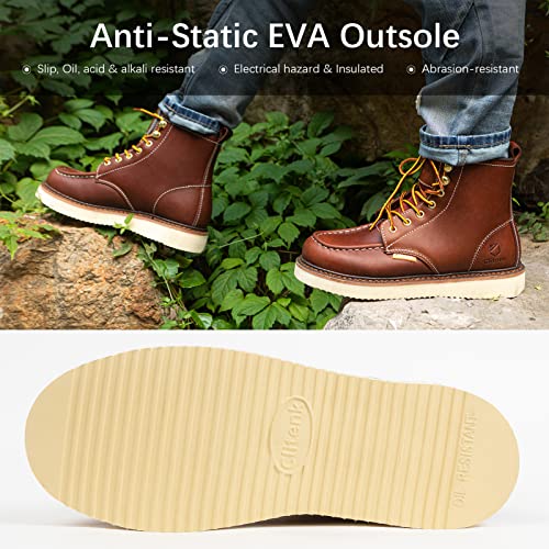 Work Boots Men MOC TOE, Soft Toe 6” Full Grain Leather Breathable Water Resistant, Non Slip Wedge Comfortable Mens Work Boots Lightweight4