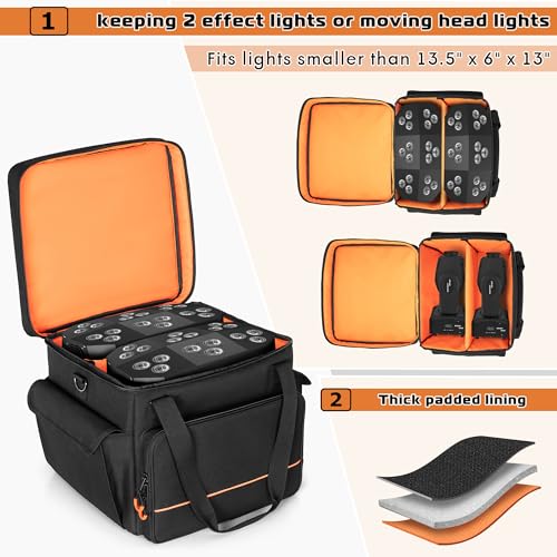 Luxja Discolicht Aufbewahrung Tasche, Tragetache für Partylicht, LED DJ Licht Organizer Tasche, Aufbewahrungstasche für Moving Head Bühnenlicht, LED Lichteffekte, (OHNE ZUBEHÖR), Schwarz