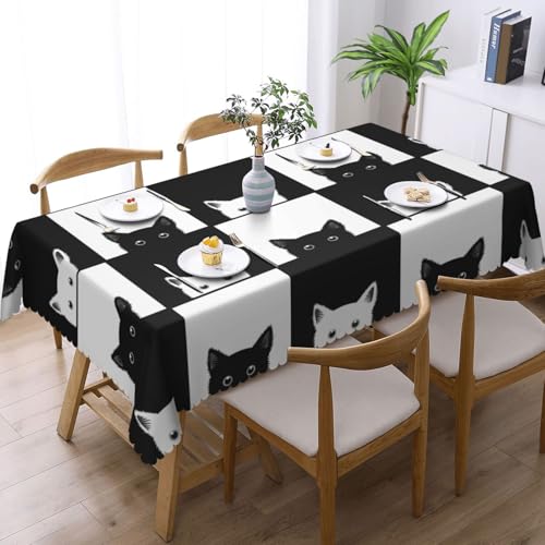 Reaocly Black & White Cat Rectangular Tablecloth 54x72in