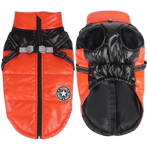 Morycat犬服 秋冬 Dカン ダウンベスト 洋服 袖なし 防寒 暖かい 背中開き ジャケット ドッグウェ お出かけお散歩 小中型犬 (オレンジ,XL)