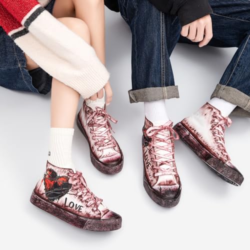 Women's Fashion Sneakers Heart-Shaped Graffiti Classic High Top Canvas Shoes Casual Walking Shoes3