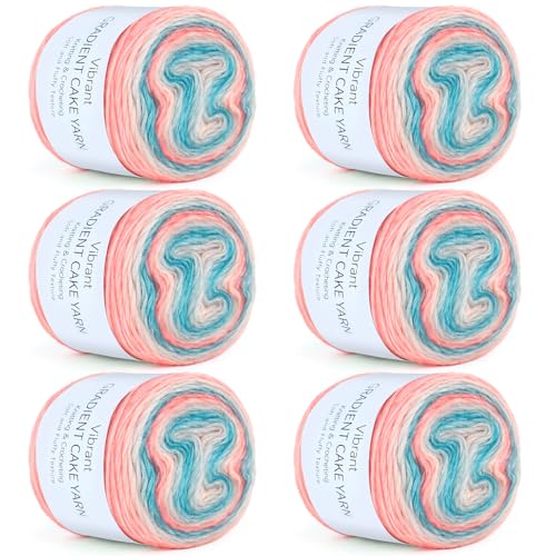 Image of Aeelike Gradient Yarn for Crocheting, 6 Skeins Cake Yarns Fairyland Yarn 100g (3.52 oz) 245m (267 Yards) # 3 Light Weight - Super Soft Ombre Yarns for Making Colorful Crafts, Blue Pink Gradient