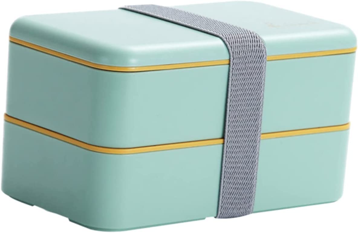 KASTWAVEBento Lunch Box with 2 Compartments, Japanese Bento Boxes, Portable Stackable Food Container Storage Boxes for Adults & Kids, Big Volume -1600ML (Yellow-Green)