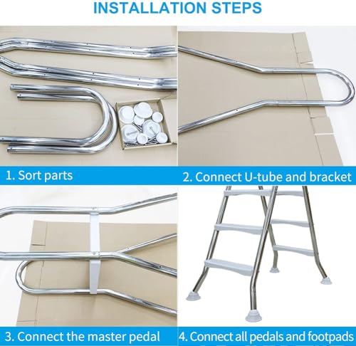 Escalera para piscina de 4 peldaños en acero inoxidable miniatura 5