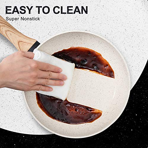 Image of Michelangelo Non Stick Frying Pan with Lid, Frying Pan Induction Base with Bakelite Handle, 26cm Granite Frying Pan with Lid, Nonstick Frying Pan, Induction Frying Pan