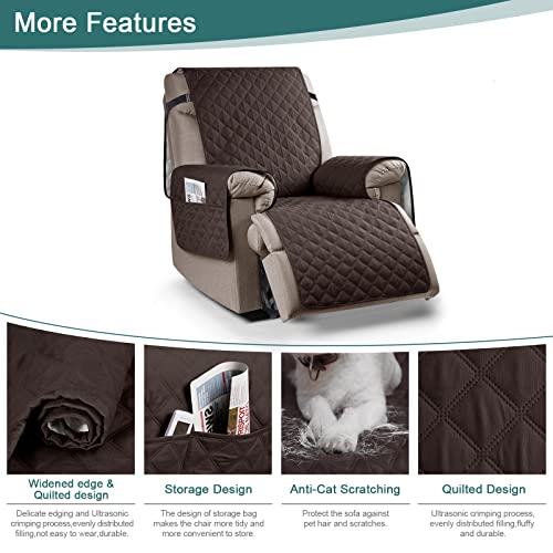 Ruaozz 100% Waterproof Recliner Chair Cover Non-Slip Reclining Cover For Recliner Chair Washable Chair Seat Cover With Elastic Straps For Kids, Dogs, Pets (Chocolate, 23'') #TOP5