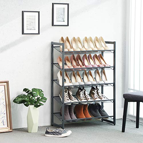 SONGMICS 5-stöckiges Schuhregal, erweiterbarer Schuhständer aus Metall, verstellbare Schuhablage, für 15-20 Paar Schuhe, kurze Stiefel, Pumps, dunkelgrau, LMR005GB – Bild 3