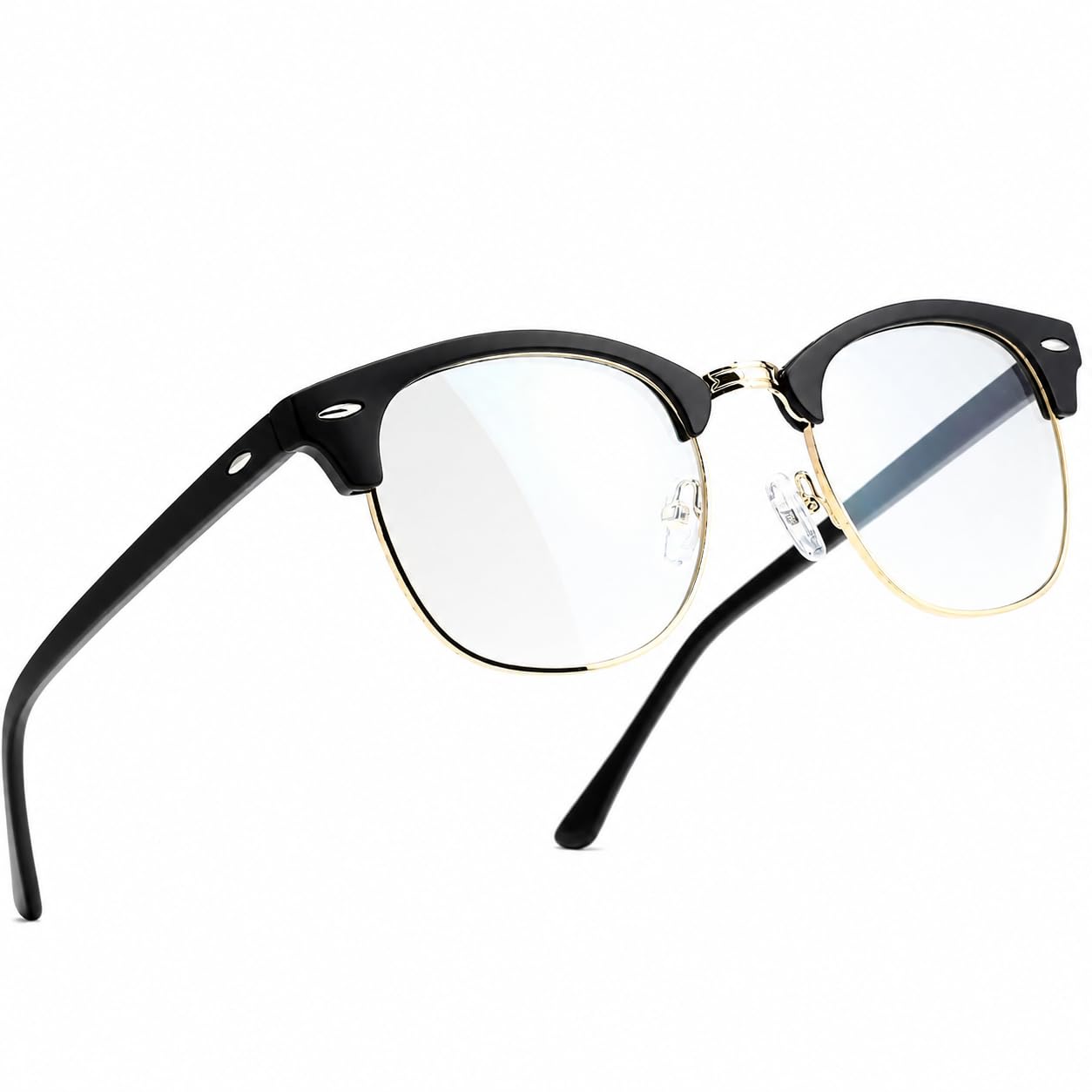 Half-Rim Blue Light Blocking Glasses, Clear Lens, Black Frame zero power for screening and driving-image-13