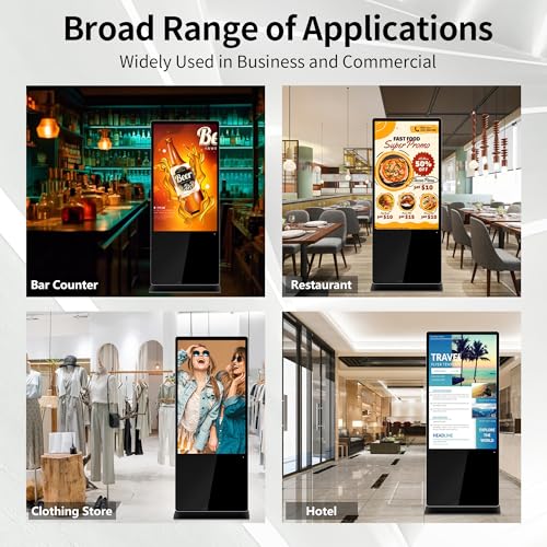 Image of 55 Inch Digital Signage Display, Android 14 OS 4K UHD Floor Standing Advertising Screen Commercial LCD Monitor Interactive Kiosk with USB /HDMI Input, Non-Touch