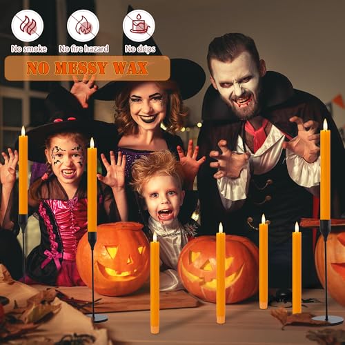 Image of Orange Flameless Taper Candles with Remote, 9.6 inch Real Wax Fall Battery Operated Candles, Flickering Flameless Candlessticks for Fall, Thanksgiving, Harvest, Halloween Decor, 3 Pack