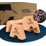 BARE HANDS Parallettes | 2x gelenksschonende & rutschfeste Holz Liegestützgriffe | exzellentes Calisthenics Equipment | Indoor & Outdoor | Ideal für Handstand & Liegestütze - inkl. Transportset