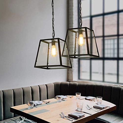 Chandelier industriel E27 plafonnier retro noir verre rectangle - 4