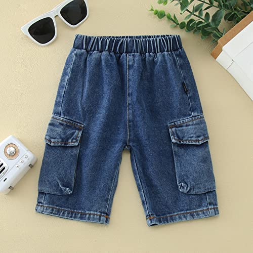 Baby Boys Jeans Pull On Denim Cargo Pants Toddler Kids Summer Loose Elastic Waist Cropped Trouser with Pocket2