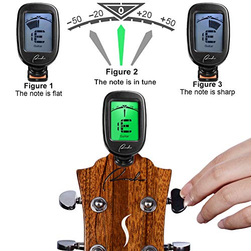 ranch guitar tuner clip on for acousticelectric guitar ukulele violin bass banjo and chromatic tuning modes - classical black