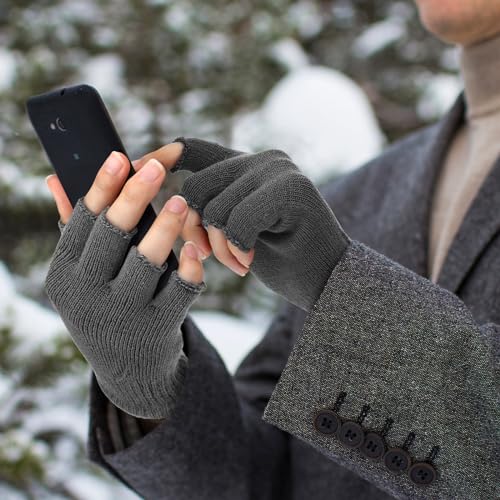 Image of SATINIOR 4 Pairs Winter Half Finger Gloves Knitted Fingerless Mittens Warm Stretchy Gloves for Men and Women