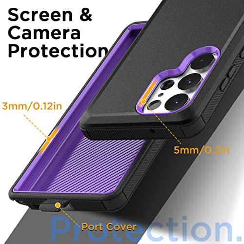 AICase for Samsung Galaxy S23 Ultra with Screen Protector,Heavy Duty Drop Protection Full Body Rugged Shockproof 3-Layer Military Protective Tough Durable for Samsung S23 Ultra 6.8\" Black/Purple
