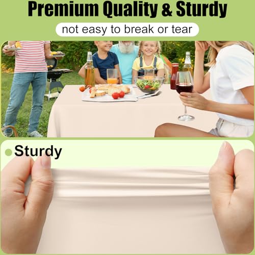 Image of Smiry Disposable Table Cloth - 6 Pack, 54 x 108 Inch Waterproof Rectangle Tablecloths for Parties, Decorative Plastic Table Cover, Leakproof & Sturdy, Ivory