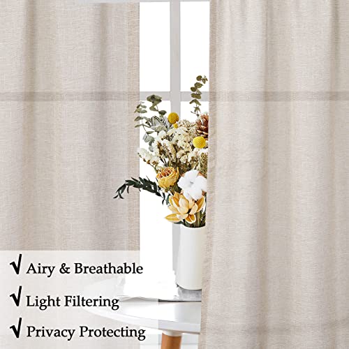 Caremee Semi Sheer Window Valance Linen Textured Window Valance Pom Pom Decor Window Valance Rod Pocket Light Filtering Short Small Valance For Window Basement, 54 X 15 Inch, Natural #TOP5