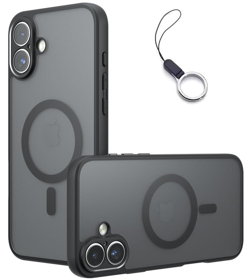 iPhone17ケースマット感 半透明 MagSafe対応マグネット搭載 マグセーフ対応 いPhone 17 カバー 全面保護 耐衝撃 薄型 軽量 指紋防止 黄ばみなし ストラップホール アイフォン 17ケース(ブラック)