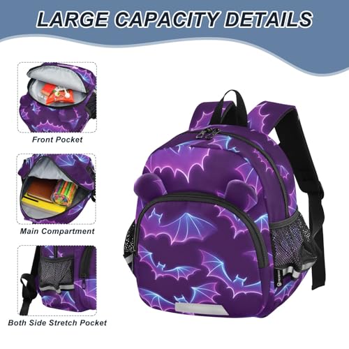 Kid's Backpack for Boys & Girls Toddler Bag Blue Purple Bat Pattern Backpack with Safety Leash4