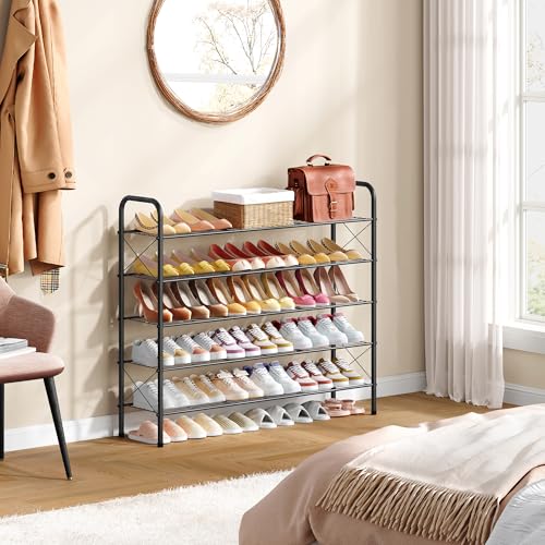 Image of Hoctieon 5 Tier Mesh Style Shoe Rack, Entryway Shoe Shelf, Shoe Storage Organizer, Shoe Rack for Closet, Space Save for Bathroom, Garage, Hallway, Bedroom, Living Room, Black
