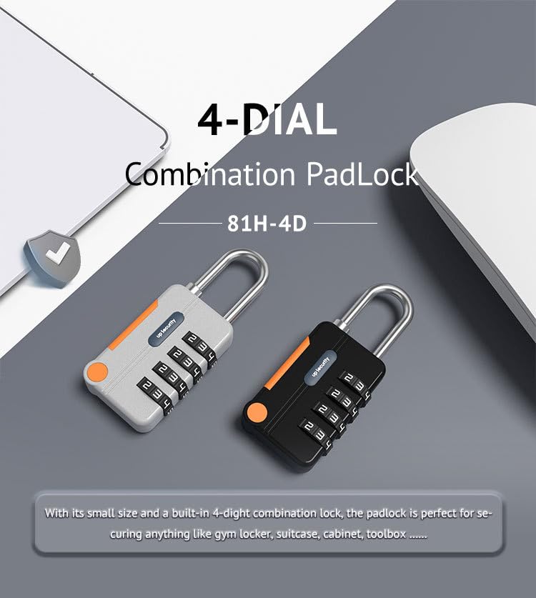 Image of ARVOX Premium 4 Digit Metal Combination Luggage Lock, Heavy Duty Resettable Number Lock for Bags, Suitcases, Backpacks & Travel Security, Pack of 1 (Black)