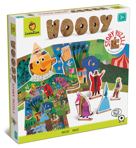 Marca: Ludattica Ludattica - Woody Story Puzzle - Pinocchio  Puzzle in legno bambini 3+ anni di 24 pezzi - Due giochi in uno - Made in Italy