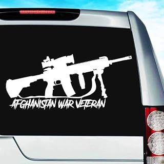 Afghanistan War Veteran Machine Gun Vinyl Decal Sticker Bumper Cling for Car Truck Window Laptop Wall Cooler Tumbler | Die-Cut/No Background | Multi Sizes/Colors, 8-Inch, White