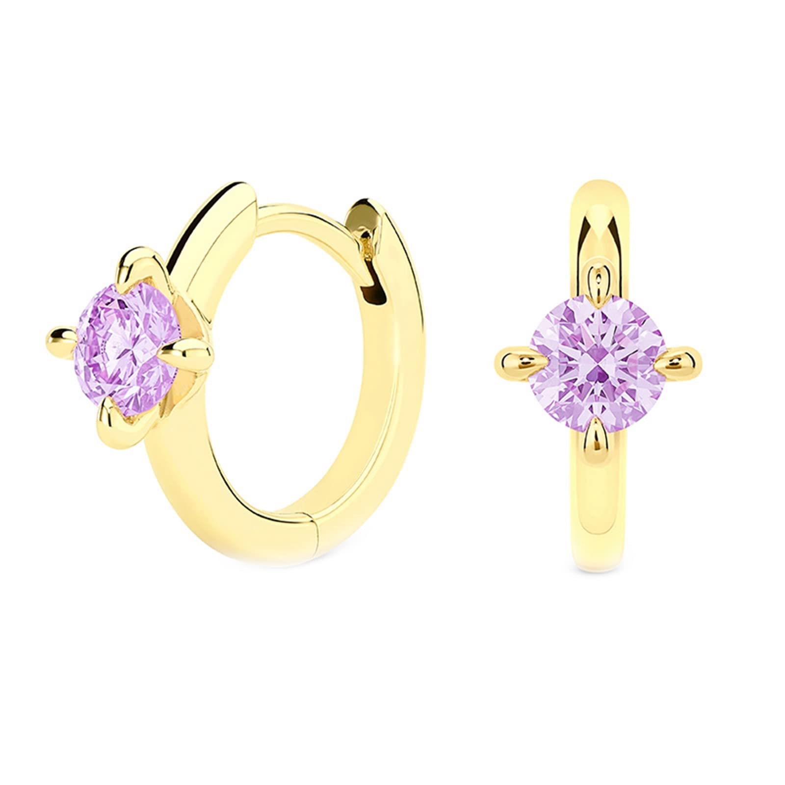 Zirconia Earrings for Women, Hypoallergenic Gold Hoop Earrings 925 Sterling Silver Simple Polished 4 Claw for Women Birthday Party Gift