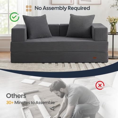 Image of COMAX Futon Sofa Bed, Convertible Sofa Bed, Folding Boneless Couches | Boneless Couch for living room, 4‑in‑1 Fold Out Small Foldable Loveseat Floor Sleeper Mattress Lounge Space‑Saving, Grey