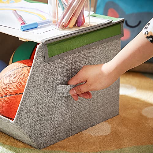 SONGMICS Aufbewahrungsboxen, 3er Set, Faltboxen, Stoffboxen mit Griffen, Organizer, magnetischer Deckel, für Kinderzimmer, Spielzimmer, Tier-Motive, rosa, blau, grün und grau RFB760P01