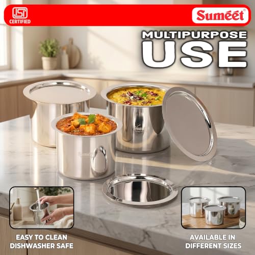 Image of Sumeet ISI Certified Stainless Steel Ganj /Milk Boiler /Tope /Cookware Set of 3 Pcs with Lid, Gas and Induction Friendly, 1250ml, 1550ml, 2000ml, Silver