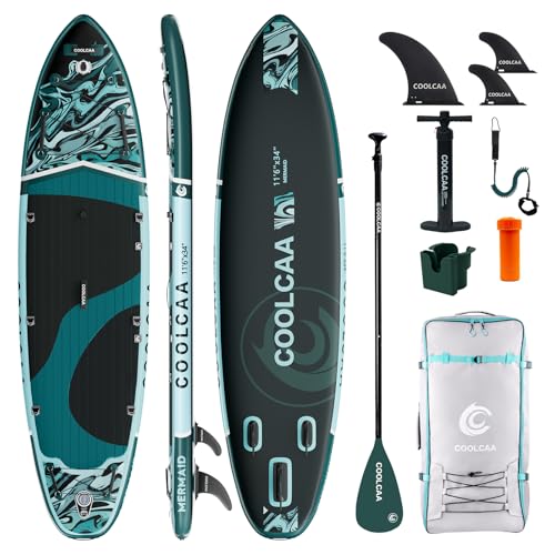 COOLCAA Mermaid SUP Board 350cm (Extra Groß) Stand Up Paddling Board Aufblasbares Stand-Up Paddle Board mit 86cm Extra Breit Fishing Paddleboard mit Zubehör & Tragetasche für Adults 210 kg