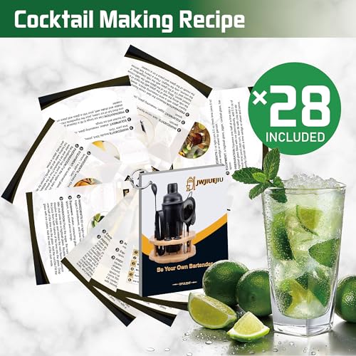 JWJIUEJIU Conjunto de Coqueteleira, Kit de Barman com Suporte Giratório de Bambu, Conjunto de 11 Peç