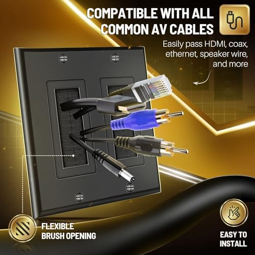 TNP Black Brush Wall Plate Cable Pass Through Cover, Single Gang, 1-Pack - image 5
