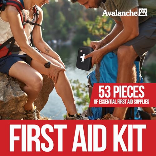 Image of Avalanche 53 Pieces First Aid Kit, Compact Emergency Supplies Kit for Home, School, Car, Travel, Sports or Camping in Hard Shell Foam Case, Portable Mini First Aid Kit, Black