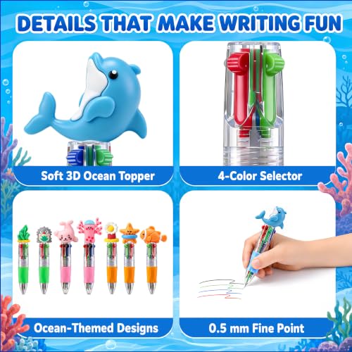 Image of CZWZ 30Pcs Mini Multicolor Pens in One 4-in-1 Cute Pens Bulk for Kids, Ballpoint Pen for Birthdays and Parties, Fun Gifts Assorted Ink Kawaii Pen(Ocean Animals)