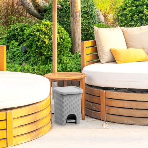 Image of Superio 2-Pack Mini 6L Step Pedal Trash Can - Wicker Design, Hidden Mechanism, Durable Plastic, Ideal for Desktop, Countertop, Pet Waste /Dog Poop- Grey