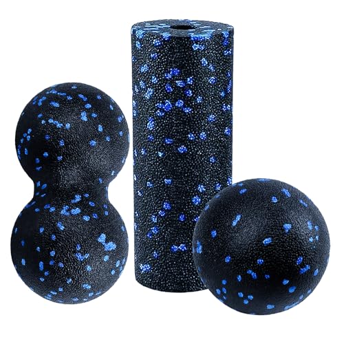 Juego de 3 bolas de fascia para pies, bola de masaje para pies, bola de fascia para entrenamiento de fascia, bola individual + bola doble + rodillo pequeño para fascia